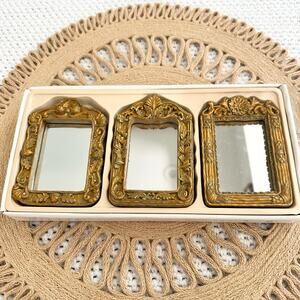 Bed Bath & Beyond NOS Antique Gold Set 3 Miniature Framed Picture Table Mirrors